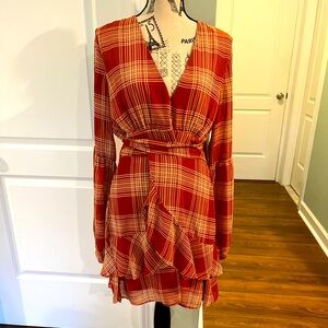 Pretty Little Thing rust plaid wrap dress. Size 12.